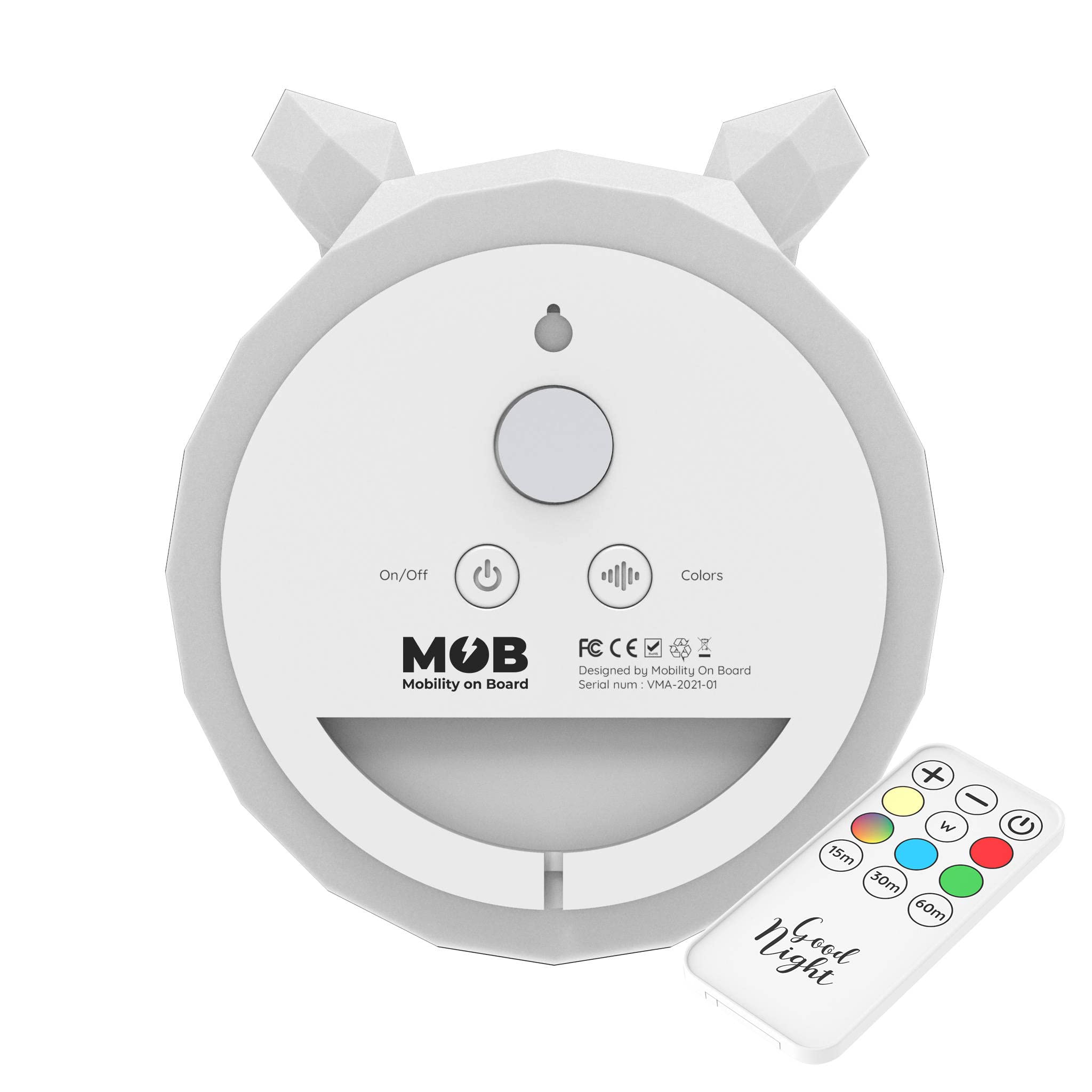 Luz Nocturna Quitamiedos Wild Light - Lámpara Interior Magnética - Regulador de Color - Autonomía 6H - Micro-USB - Funcionamiento Sin Pilas - Diseño Rino - MOB