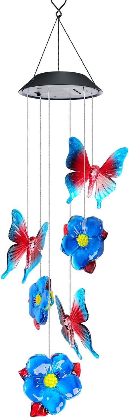 Solar Wind Chimes, Wind Chimes Outdoor LED Color-Changing Hanging Lamp Waterproof Solar Powered Wind Chimes for Indoor Outdoor Garden Patio Decoration (Butterfly)