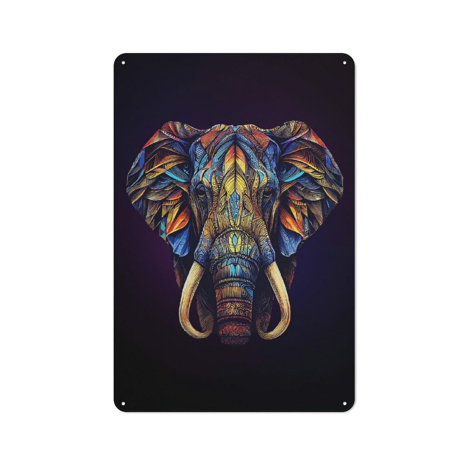 Junmoney Style-24 Tin Wall Plaque 30X20cm With Abstract Ornate Elephant For Café Or Home Bar, New-Space Wall Decor For Hospitality Decor Collectors