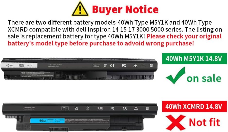 Miniatura 6 de Batería M5Y1K de 40 Wh de 14.8 V para Dell Inspiron 15 3000 5000 Series 5559 5558 5555 5758 3567 3551 3552 3558 3565 14 3451 3452 3458 5458 17 5755