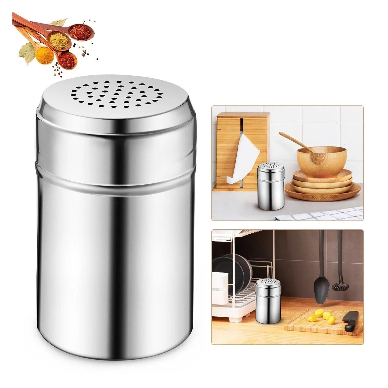 Botella de condimento Acero Inoxidable Resistente 4 Piezas para Casa | Coctelera de especias, recipiente for sal, pimentero, dispensador de azúcar, utensilio de cocina