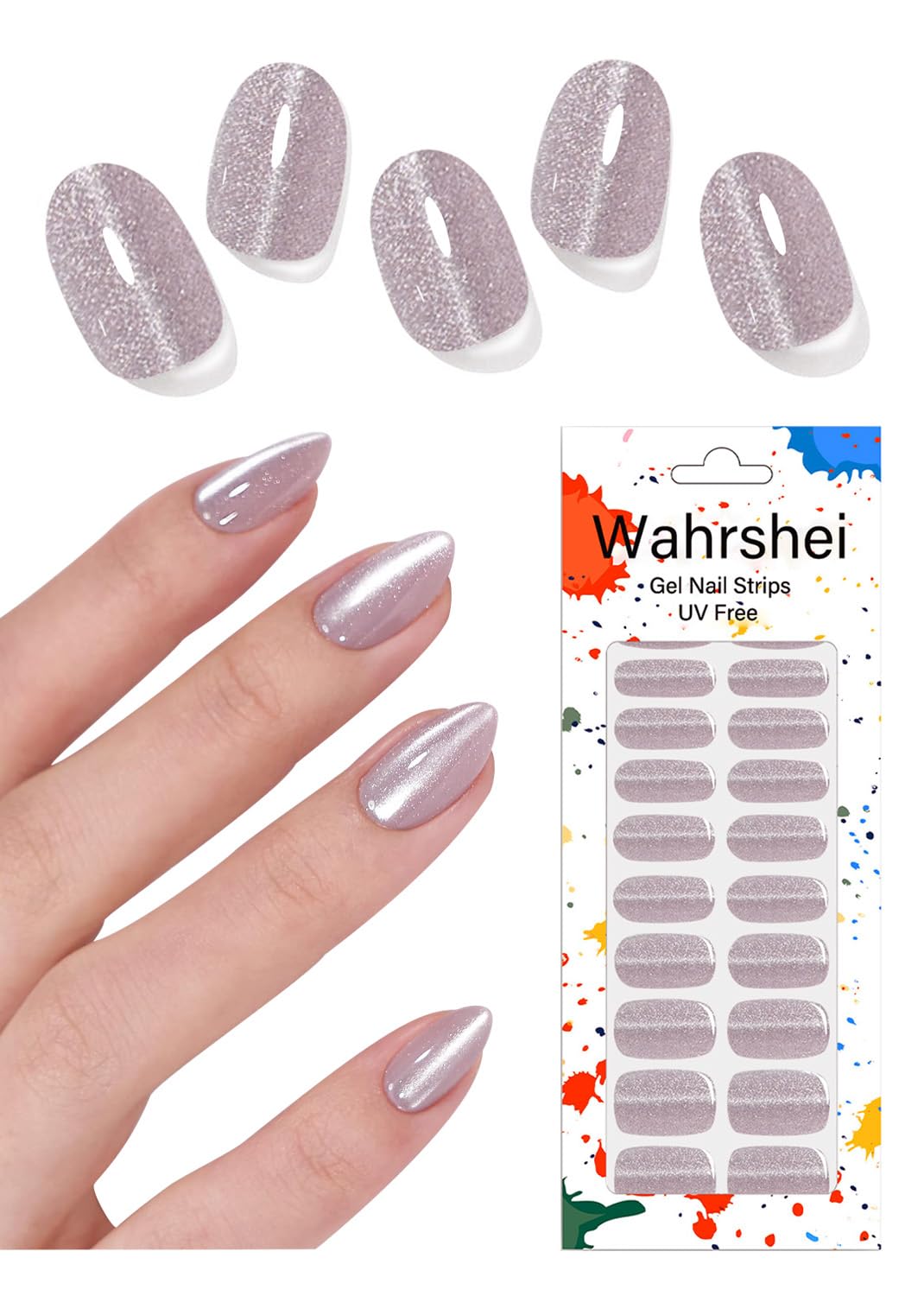 Wahrshei Gel Nail Strips No UV, Nude Cat Eye, UV Free, Long Lasting Gel Stickers - Contains 22 Wraps, 1 Prep Pad, 1 File