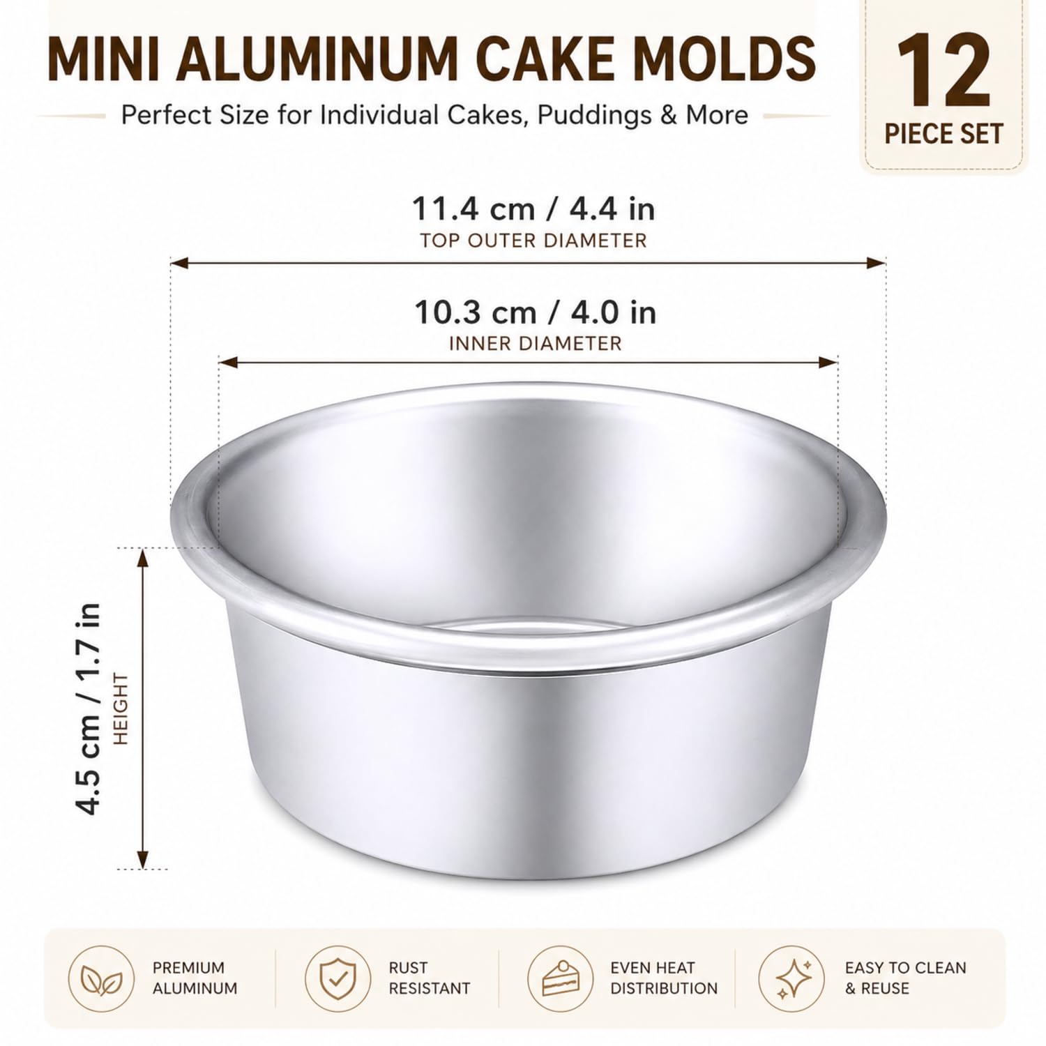 Nuenen 12 moldes redondos para tartas de aluminio redondos para hornear, sartenes para tartas y pasteles de queso, para el hogar, fiestas, suministros de horneado