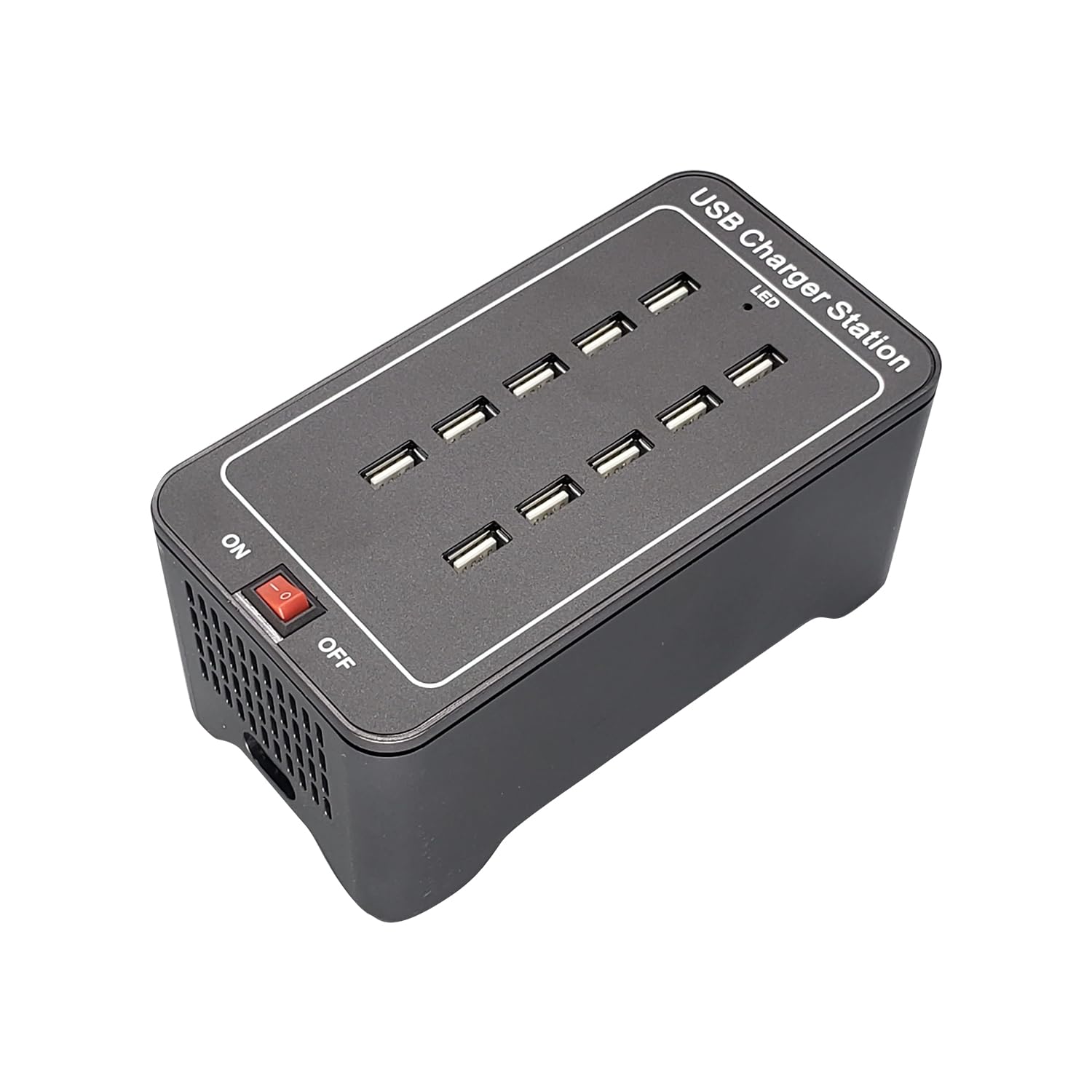 SECURIT - 10 Porte Caricatore USB Multiplo - Per Lampade Da Tavolo Securit, Telefoni, Tablet, Console Di Gioco, Fotocamere - Uscita: 5V 25A, 2,5A/Porta - Potenza: 125W - Spina UE Standard- Colore Nero