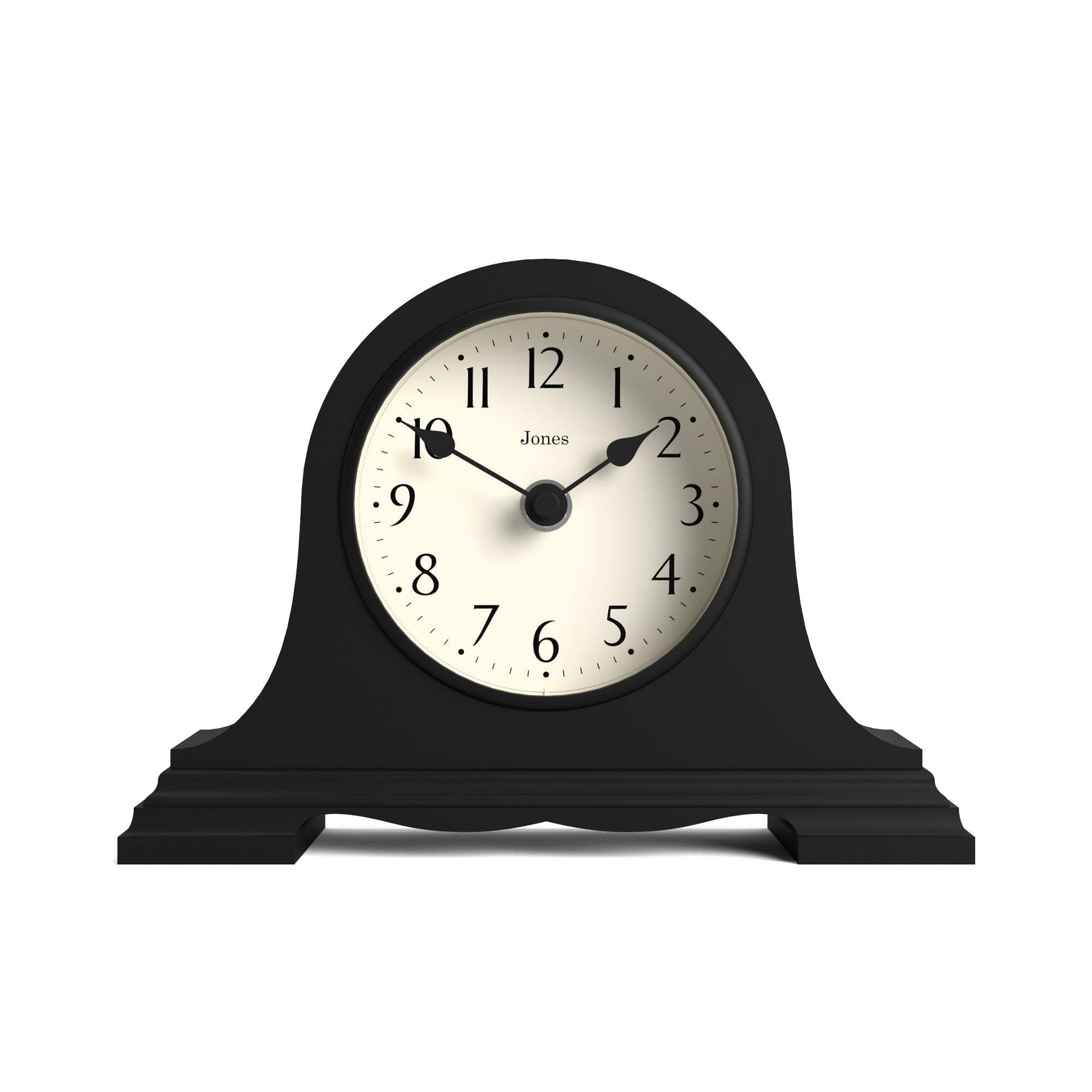 Jones Clocks® Speakeasy mantel clock | Classic Napoleon’s hat design | Black | Contemporary classic style for desk, table, shelf or bedside