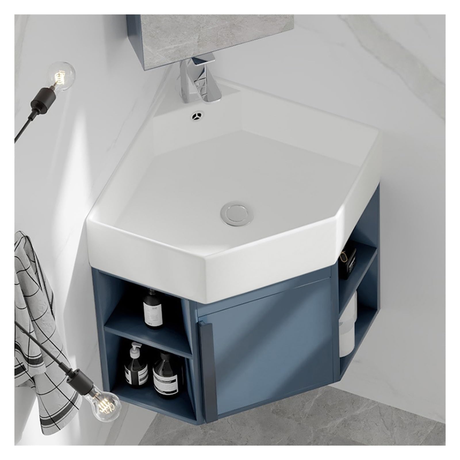 DFGHNBVC Bathroom Vanity Cabinet, Modern Utility Cabinet Combo Set With Triangle Vessel Sink And Side Storage, For Compact Bathrooms,Blue-40Cm