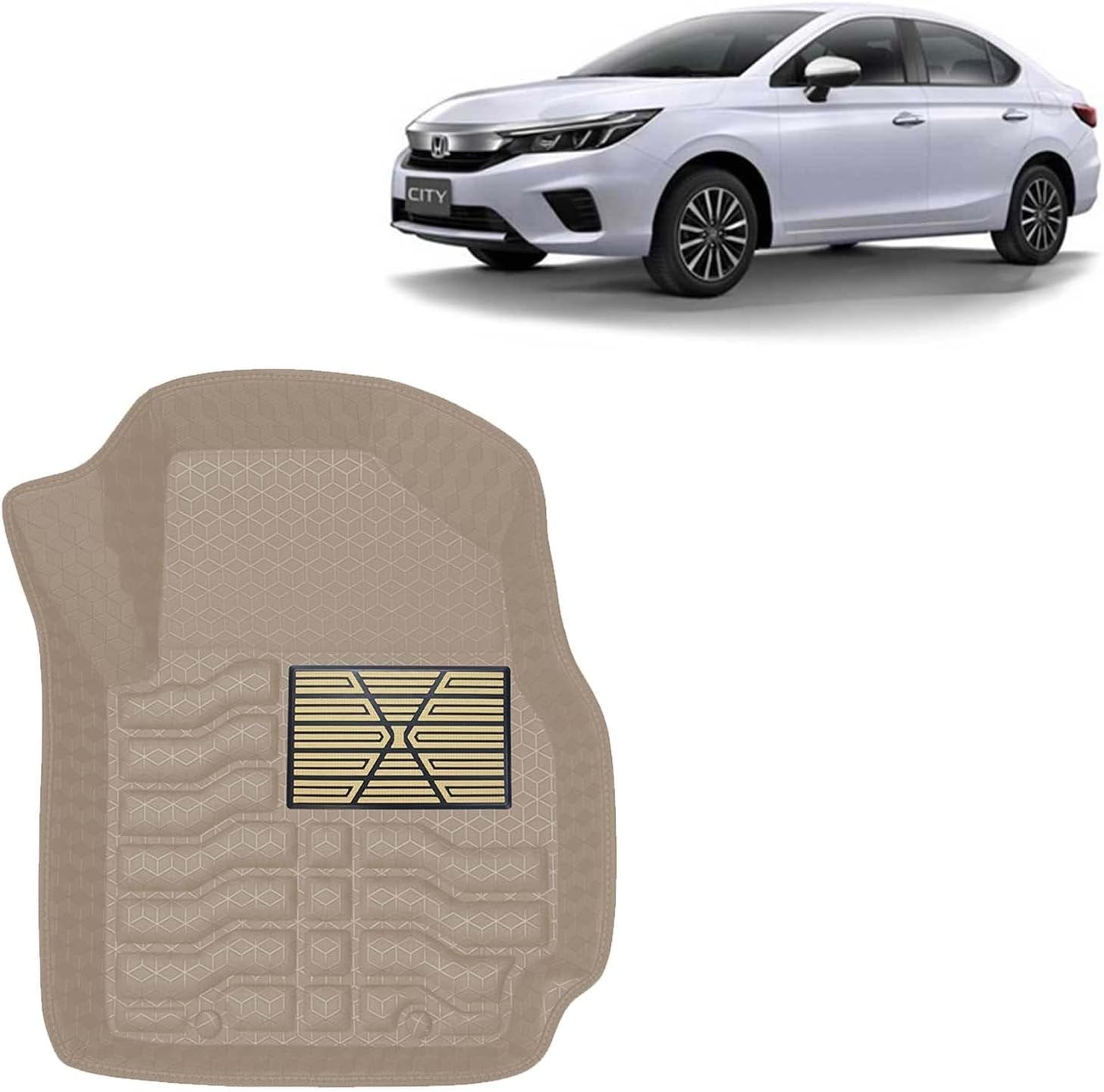 Kingsway Accessories Premium 4.5D Car Floor Mats Only Compatible with Honda City (Manual) Year 2020 to 2022 All Model, Set of 3 Pcs, 100% Waterproof Tray Shape PVC 4.5D Car Foot Mats, Beige