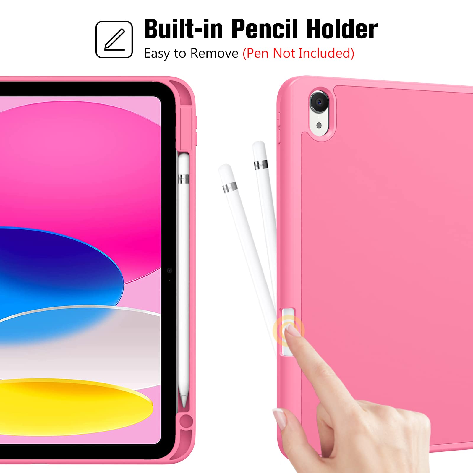 ProCase Cover iPad A16 11 Generazione 11 Pollici 2025 /iPad 10 Generazione 10,9 Pollici 2022 con Portapenna, Custodia iPad (A3354 A3355 A3356 A2696 A2757 A2777) Auto Svegliati/Sonno -Rosa