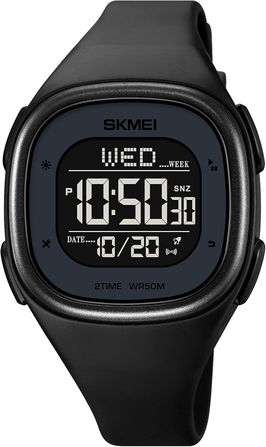 CakCity Reloj digital para hombre, impermeable, reloj deportivo con cronómetro, cuenta regresiva, doble hora, cuadrado, relojes digitales unisex