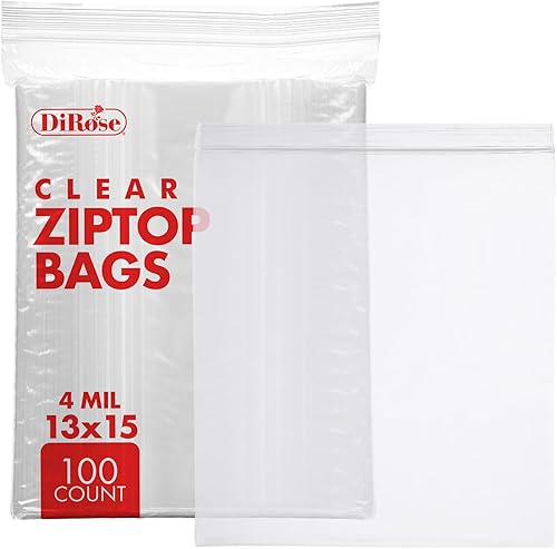 Dirose Bolsas superiores de polietileno con cierre de cremallera, 13 x 15 pulgadas (100 unidades), 4 mil - Bolsas de plástico Ziplock - Bolsas de