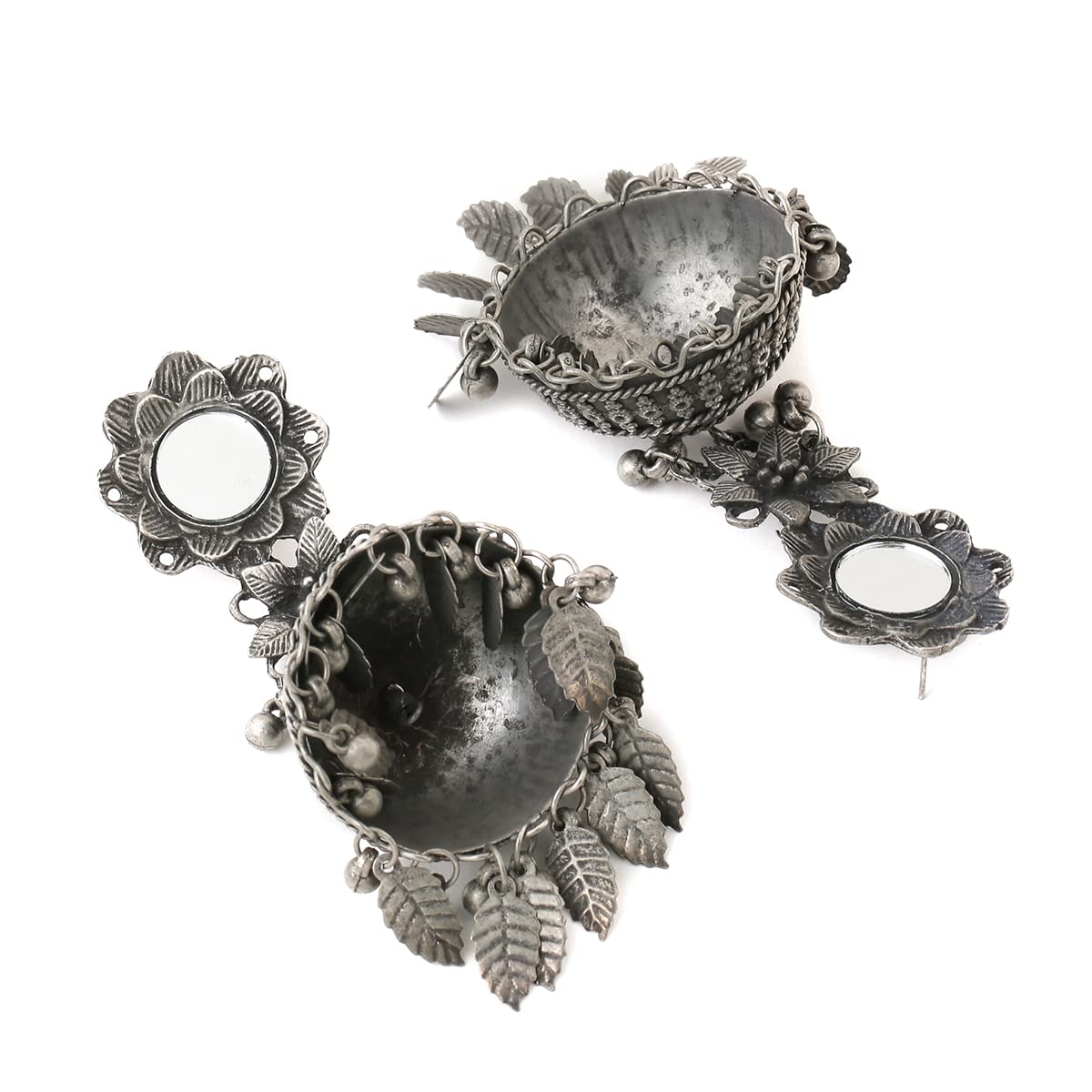Traditional Silver Oxidised Jhumka German Floral Big Jhumki Earrings