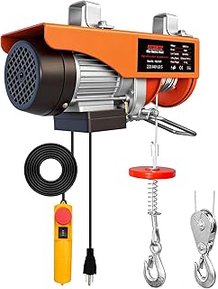 440Lbs Electric Hoist with Remote Control,510W Electric Winch with Zinc-Plated Steel Wire Hoist for Garage, Warehouses, Factories 39.4ft Lifting Height with Emergency Stop Switch