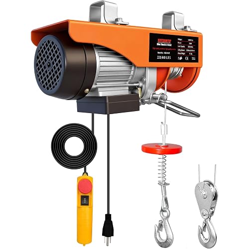 440Lbs Electric Hoist with Remote Control,510W Electric Winch with Zinc-Plated Steel Wire Hoist for Garage, Warehouses, Factories 39.4ft Lifting Height with Emergency Stop Switch