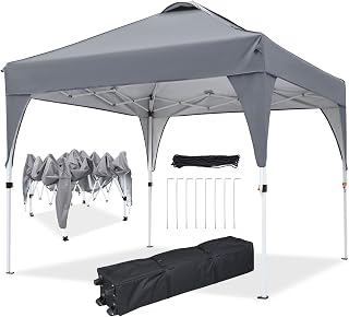Gazebo, Ej.Victor 3x3m Pop Up Gazebo Instant Folding with Wheeled Bag, Outdoor Gazebo Tent for Vendor Events, Outdoor Craft Show, Farmers Markets(Grey)