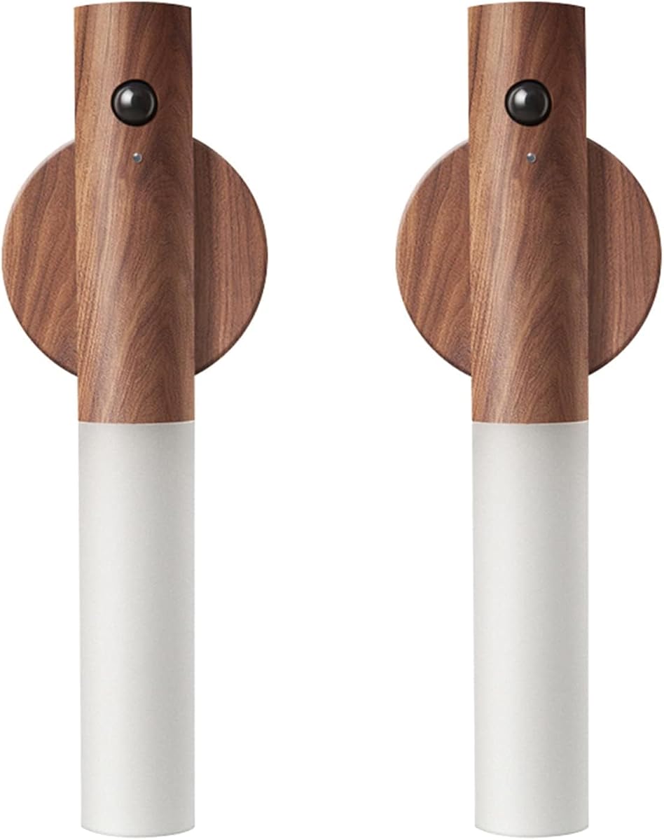 LANGOO Luces nocturnas con sensor de movimiento de madera, | Aplique de pared con pilas inalámbrico LED recargable para pasillo con cuerpo magnético