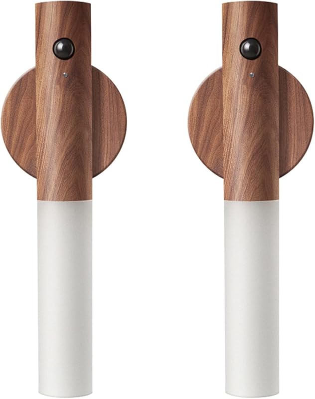 LANGOO Luces nocturnas con sensor de movimiento de madera, | Aplique de pared con pilas inalámbrico LED recargable para pasillo con cuerpo magnético