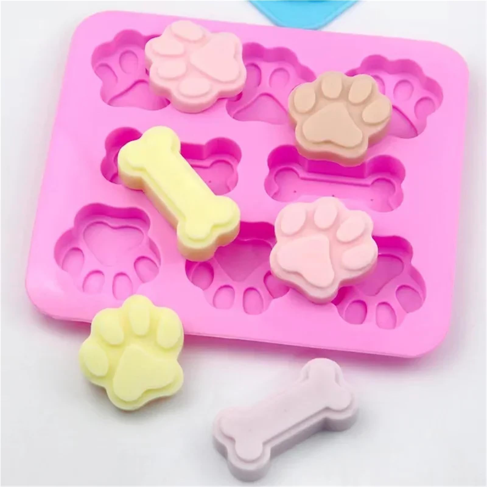 Tier Cartoon Hund Fußabdruck Katze Pfote Silikon Kuchen Home Mousse Schokolade Form Pudding Gelee Küche Handgemachte Backen Werkzeuge(A-Pink)
