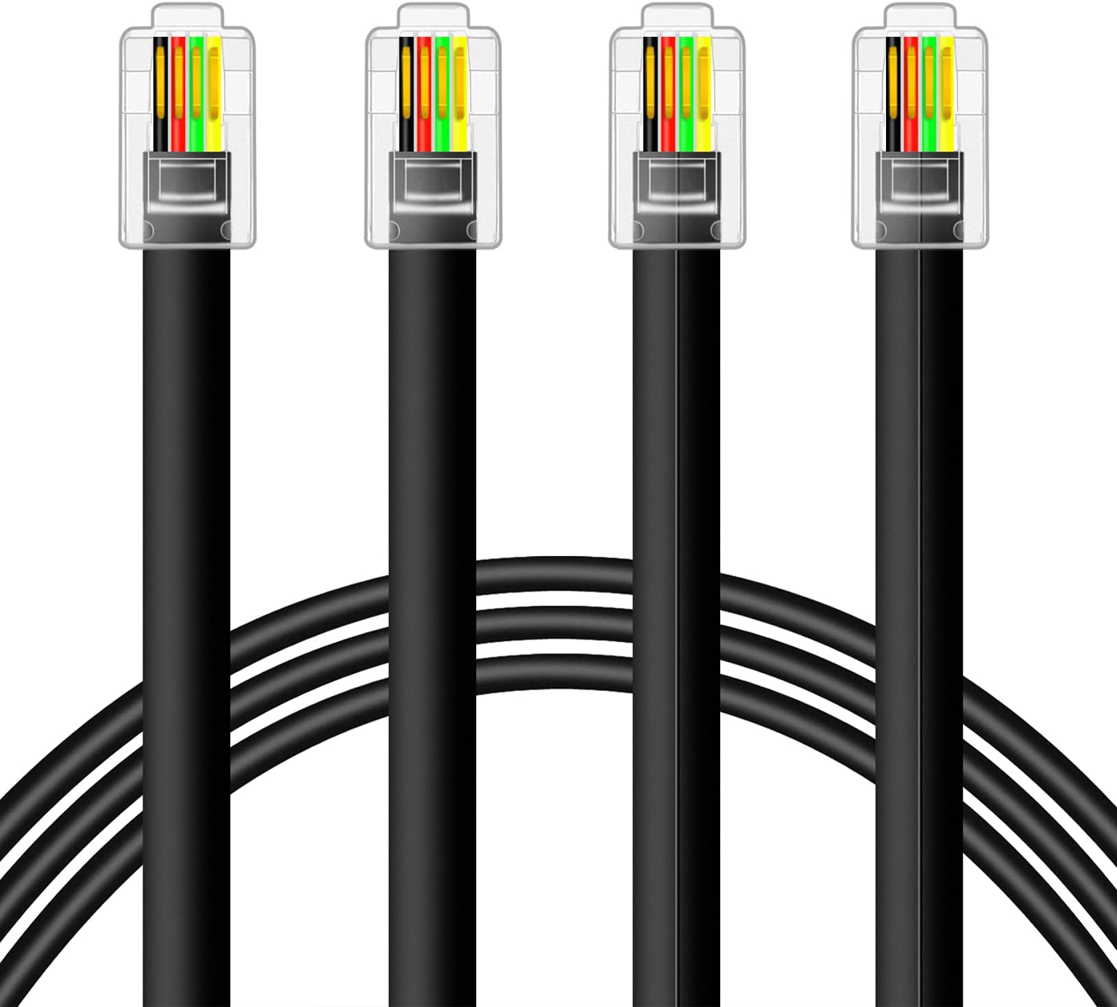 NECABLES 2Pack RJ9 Cable 1ft 4P4C Phone Cord Telephone Cable RJ9 / RJ10 / RJ22 4P4C Male to Male Straight for Both Data and Voice Black - 1 Foot