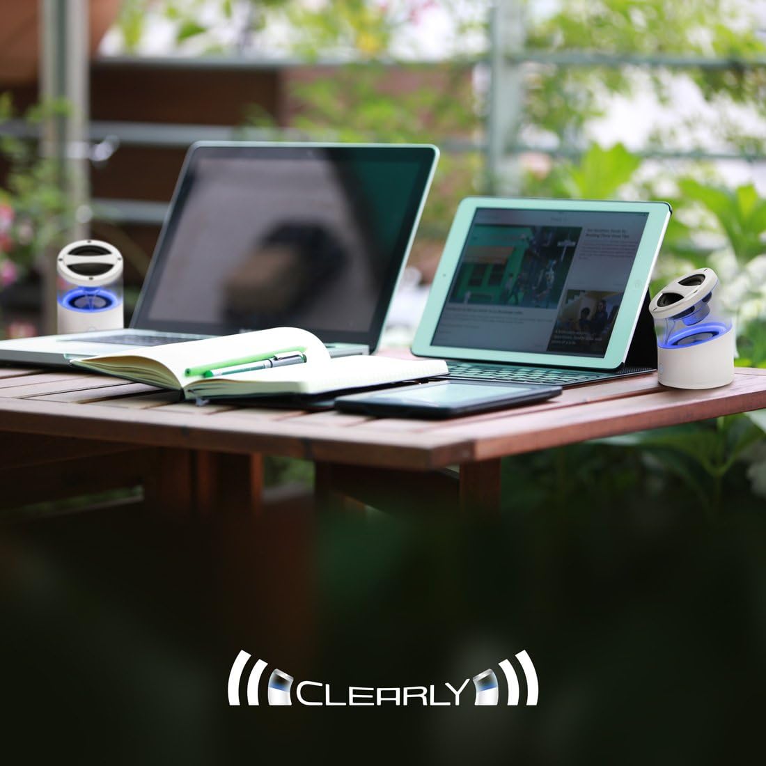 🔥 Clearly - Portable Home Stereo Bluetooth Speaker with True Wireless Stereo. Use individually or pair 2. Crystal clear design, blue light with 4 modes.