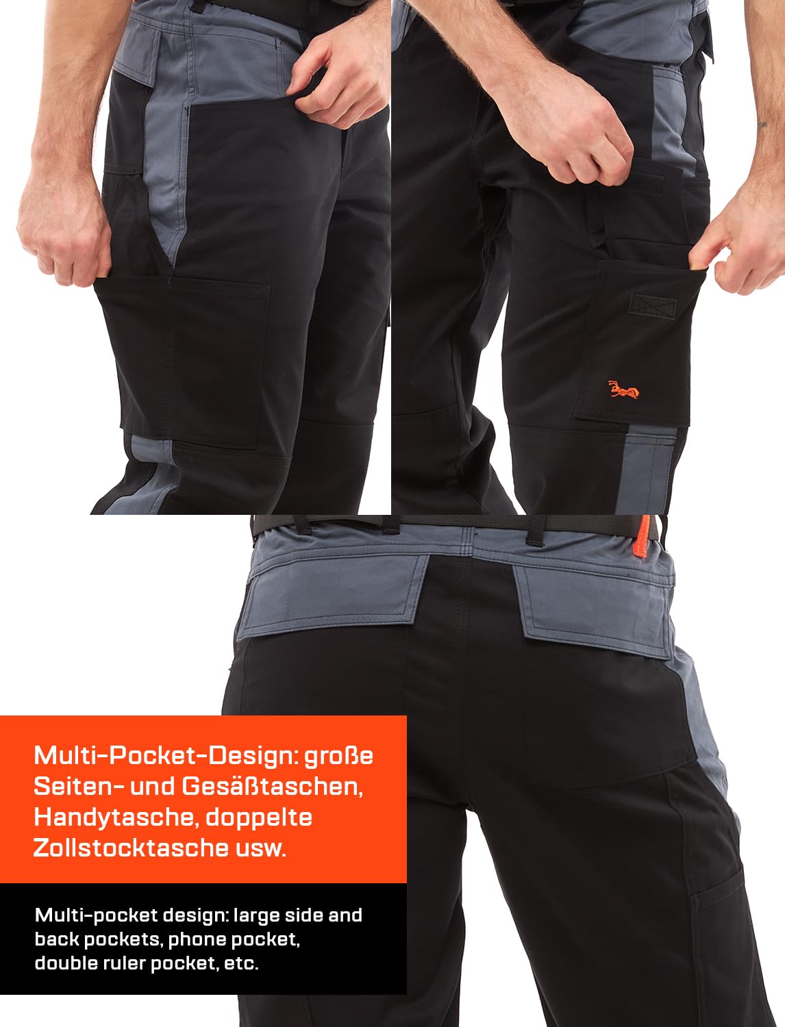 strongAnt® - Pantaloni Elastici da Lavoro Bianco - Pantaloni Pittore Stuckateur Addetto alle Pulizie, Tasca per Ginocchiere, Cerniera Lampo YKK + Bottone YKK - KERMEN - Fatto nell'UE - 5