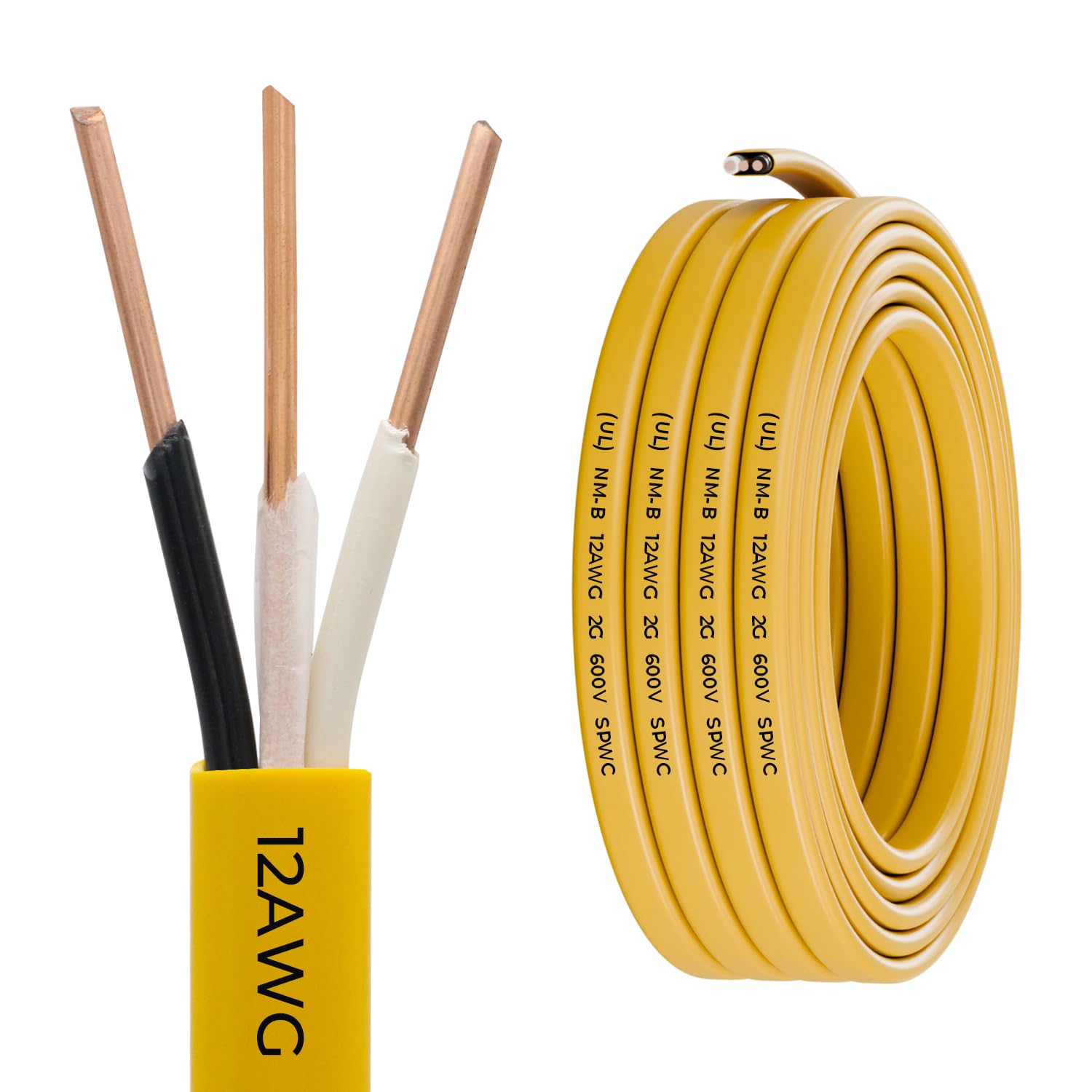 FIRMERST Solid Copper Indoor NM-B 12/2 Wire with Ground 15 Feet
