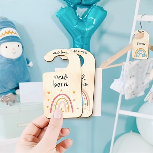 Miniatura 5 de CRASPIRE 10 separadores de madera para armario de bebé, diseño de arco iris, desde recién nacido hasta 36 meses, organizadores de armario de bebé