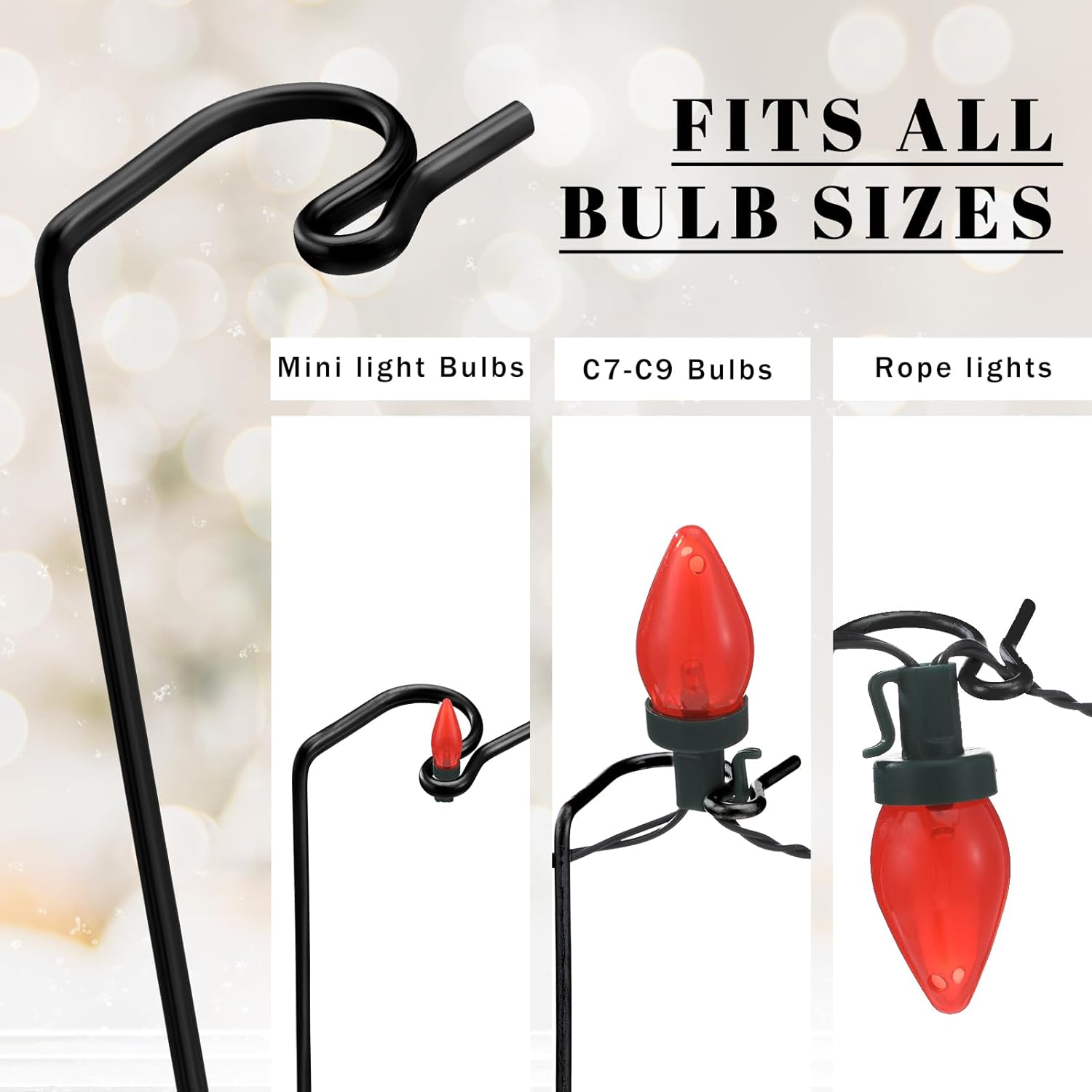 Ferraycle 24 Pack 10 Inches Christmas Light Stakes Metal Yard Lawn Tall Outdoor Christmas Light Stakes for Outside Yard Universal Xmas Pathway Lights on Yards(Black)