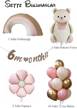 Retro 6Months Yarım Yaş Papatya Temalı Kız Bebek Konsept Doğum Günü Seti