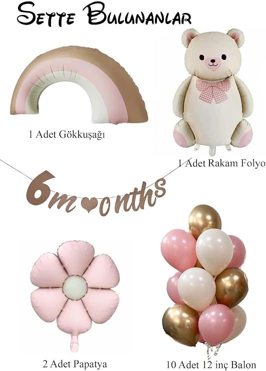 Retro 6Months Yarım Yaş Papatya Temalı Kız Bebek Konsept Doğum Günü Seti