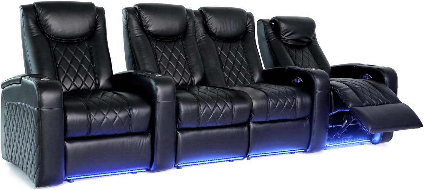 Octane Seating Azure LHR Home Theater Seats Black Top Grain Leather