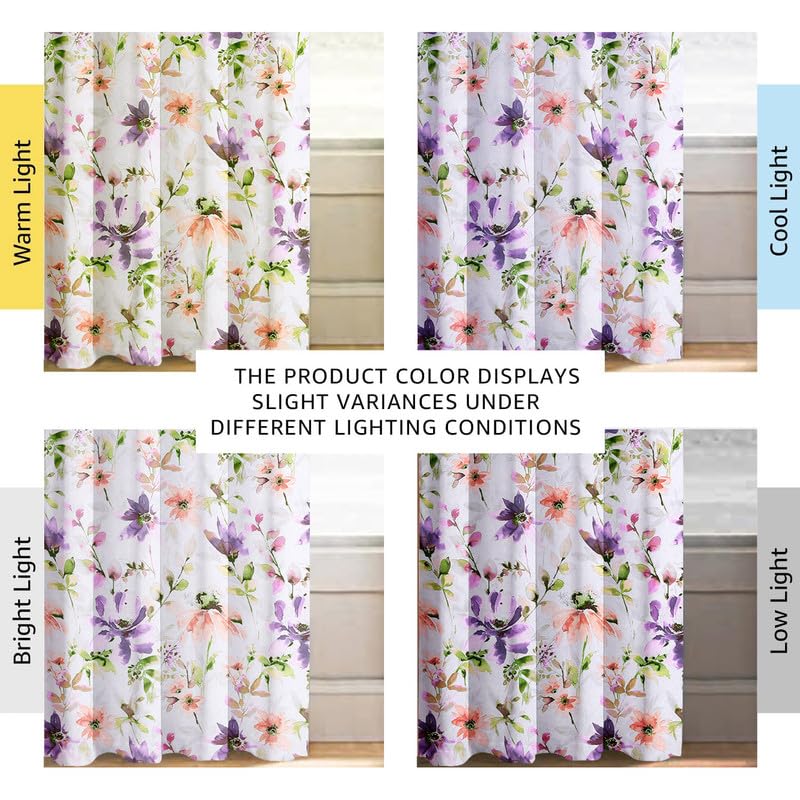Image of Cloth Fusion Printed 100% Blackout Long Door Curtains 8 Feet Set of 2 | Purple Lotus, Room Darkening, Black Woven Back, 127 cm Wide Panel, Thermal Insulated, Stainless Steel Grommets