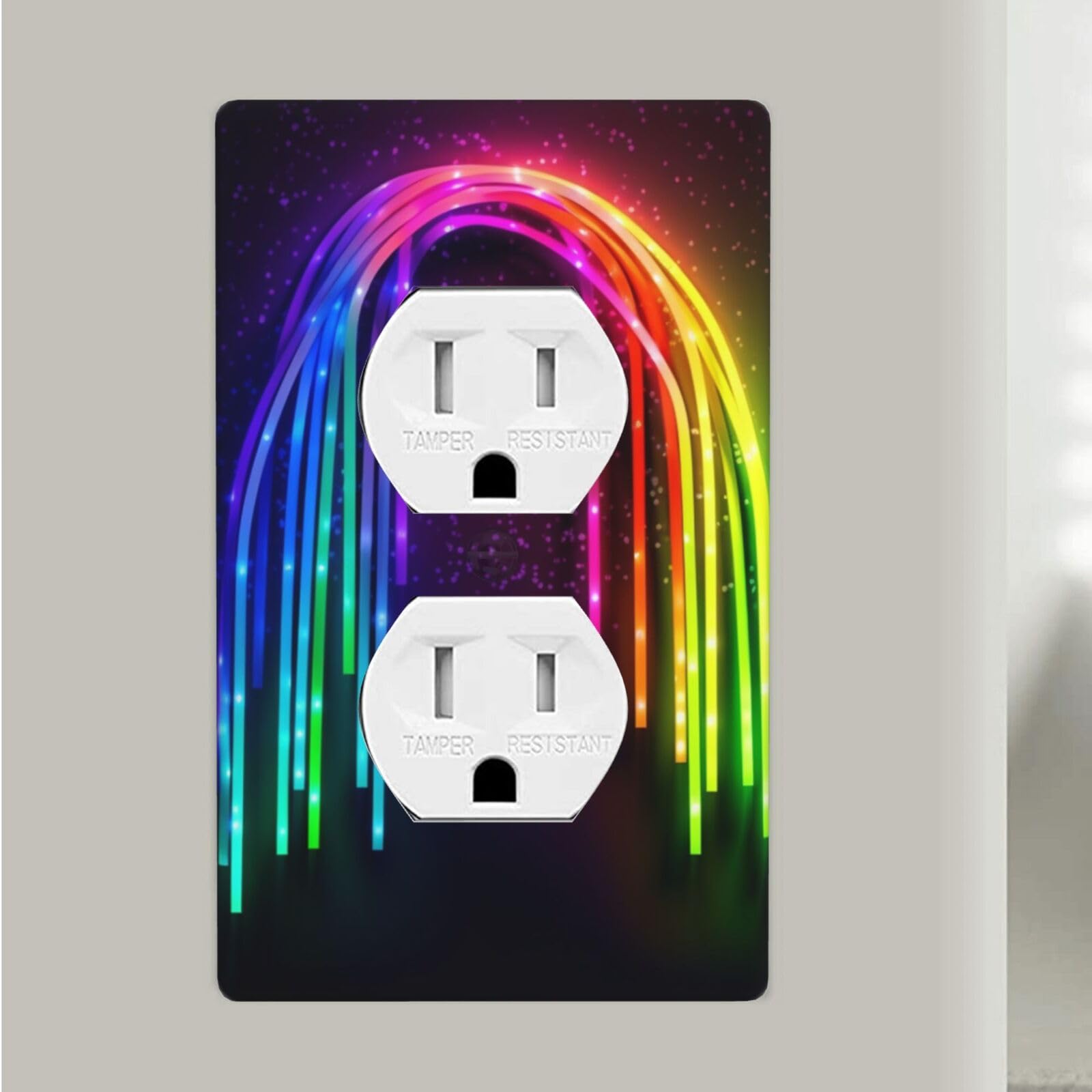 Rainbow Neon Duplex Receptacle Outlet Covers, 1-Gang Standard Size Wall Plates Unbreakable Polycarbonate Electrical Switchplate Cover Faceplate for Bathroom Kitchen Decor
