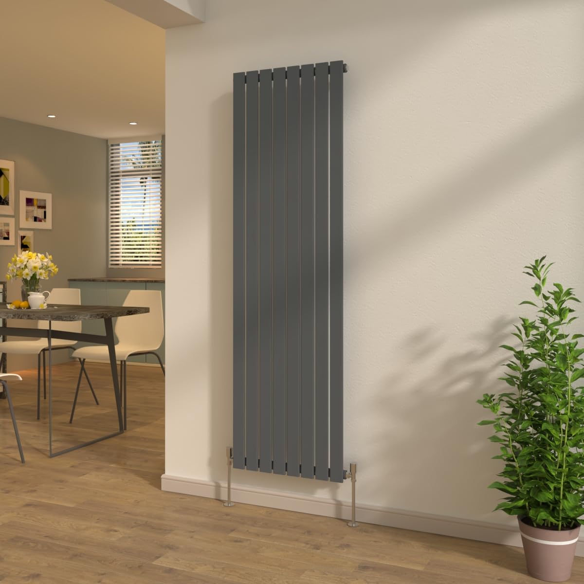 NRG Vertical Designer Anthracite 1800x544mm Radiator Bathroom Central Heating Flat Panel Single Column + Free Angled Valves