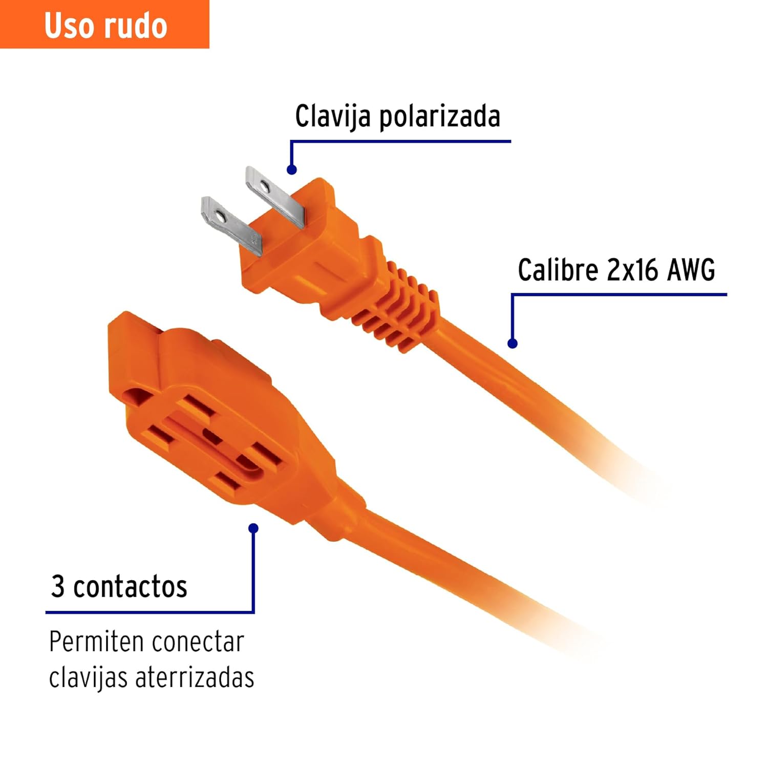 Ruggedized electrical extension, 15 m, 16 gauge, Volteck