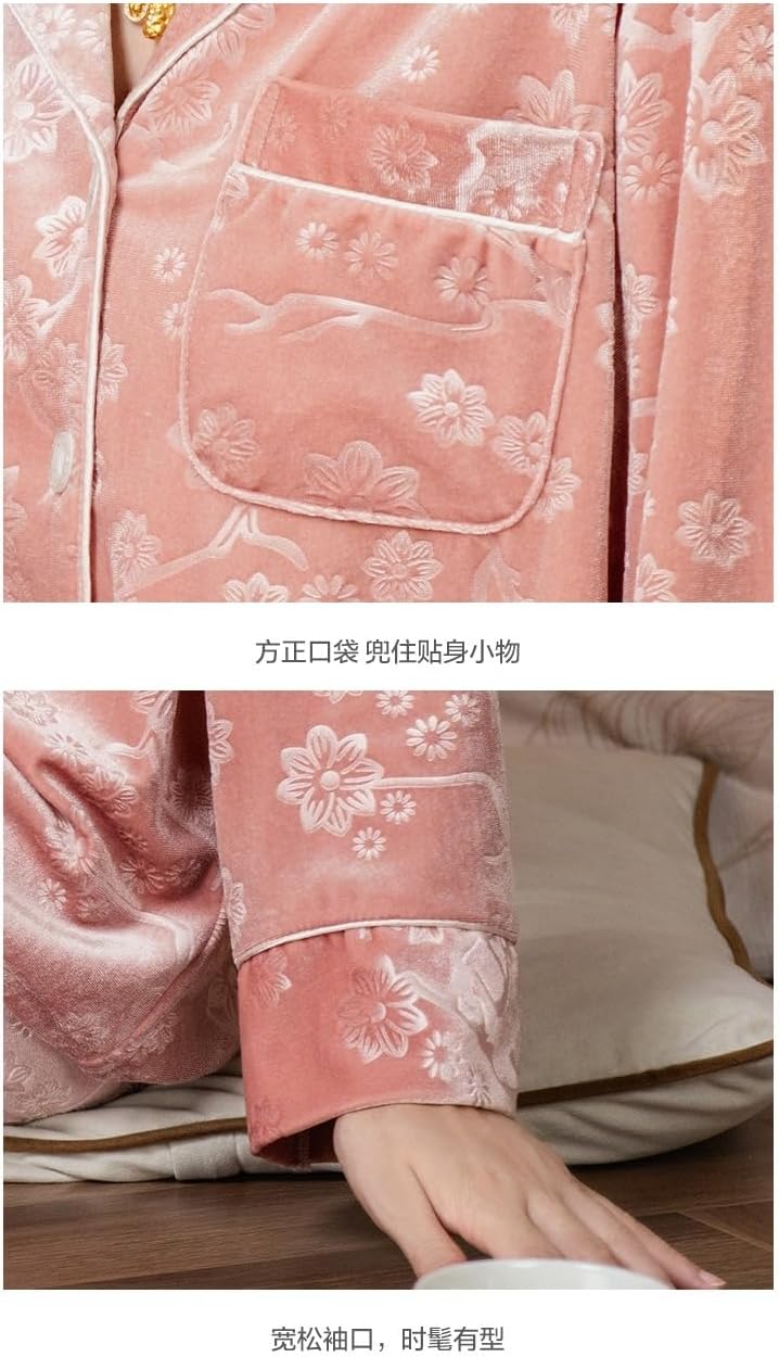 Women's Thermal Fleece Pajamas Set Long Sleeve Thick Loungewear
