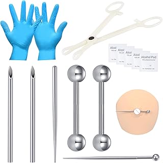 DJCIW Piercing Kit With Disposable 12G 14G 16G 18G Needles, Clamps, Taper for Belly Button, Nose, Septum, Nipple, Tongue, Eyebrow, Lip