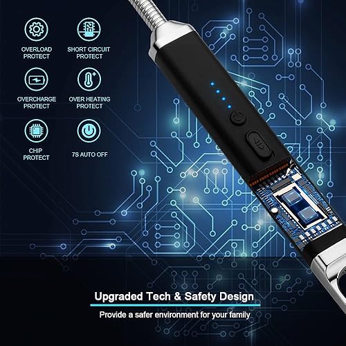 Miniatura 3 de SUPRUS Encendedor USB recargable de arco eléctrico con interruptor de seguridad, cuello flexible de 360, parrilla sin llama, encendedores largos