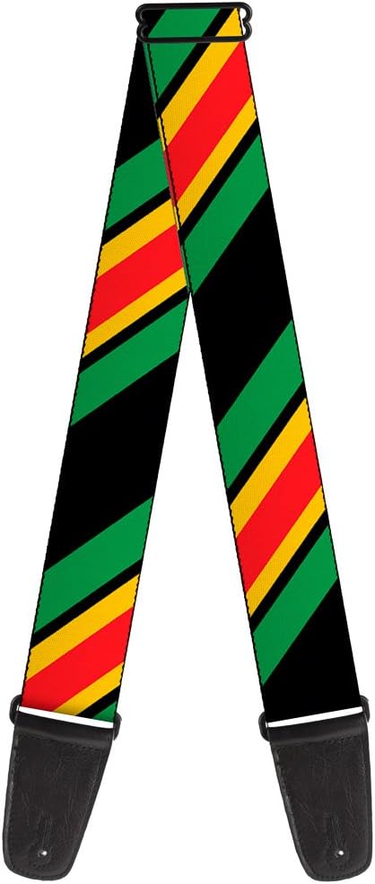 Buckle-Down Guitar Strap Diagonal Stripes Black Green Yellow Red 2 Inches Wide