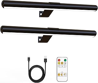 2pack Picture Lights Rechargeable with Remote,Battery Painting Light for Artwork Display Full Metal 3 CCT, Brightness Dimmable & Timer, Black Picture Light for Wall Paintings Frame Dartboard Indoor