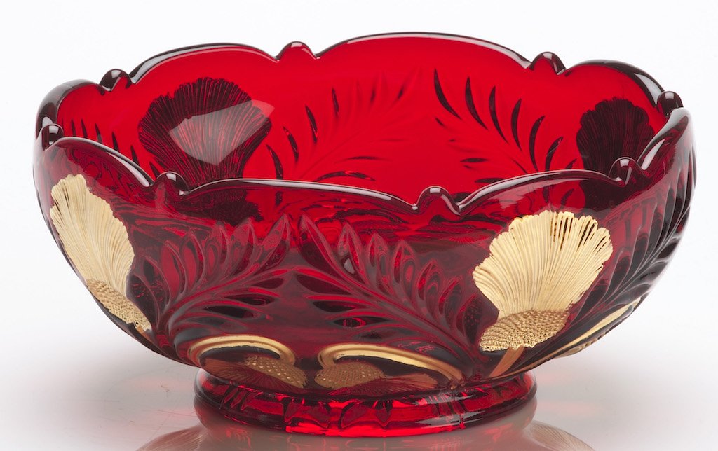 Bowl - Inverted Thistle - American Made - Mosser Glass USA (Red Handpainted)