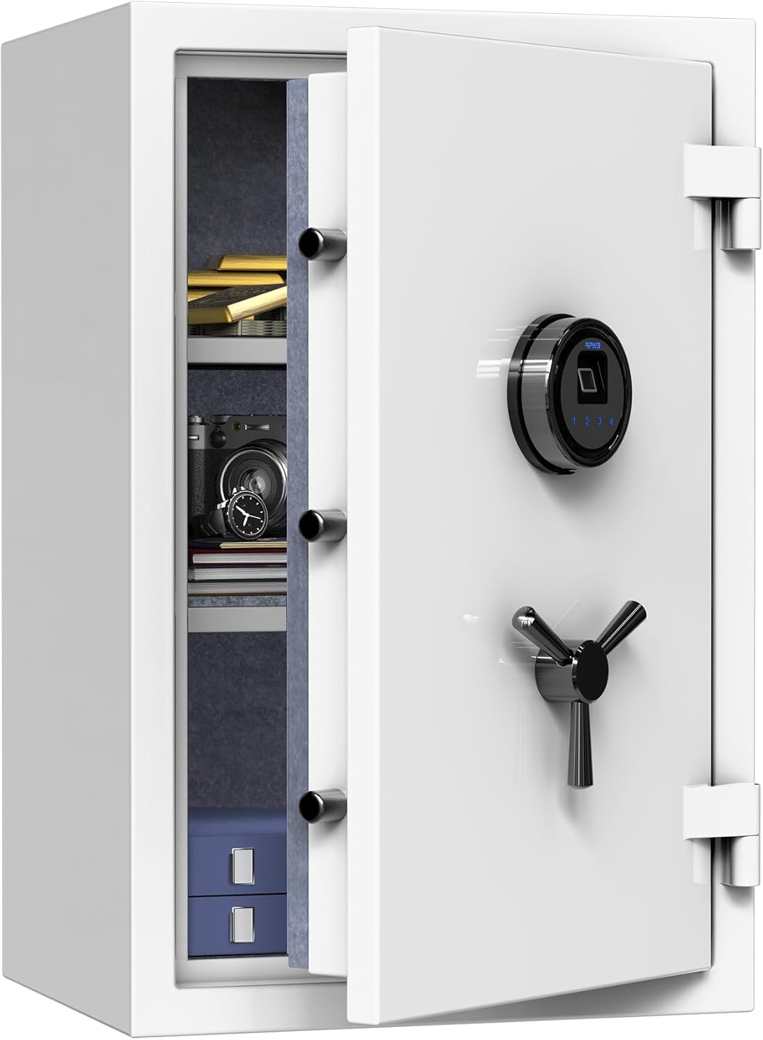 RPNB Deluxe Biometric Secure Field,Digital Fingerprint Fireproof Waterproof Secure with Contact Display screen,Detachable Shelf and three Spoke Deal with,House Safes for Money Paperwork Jewellery,2.12 Cubic Toes,White