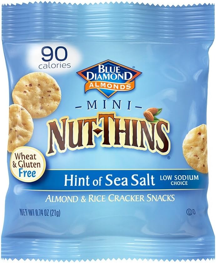 Blue Diamond Almond Mini Nut Thins Cracker Crisps, Hint of Sea Salt, Single Serve, 0.74 Ounce (Pack of 6)