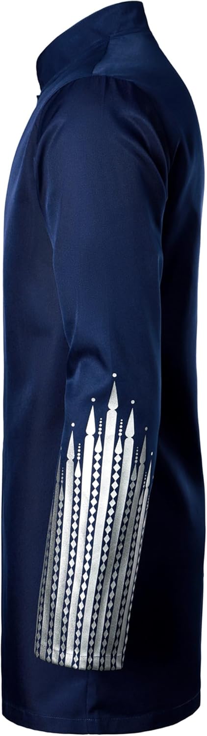 LucMatton Men's African Attire 2 Piece Set Gold Foil Print Button Up Long Sleeve Shirt and Pants Suit Dashiki Outfit - Image 3