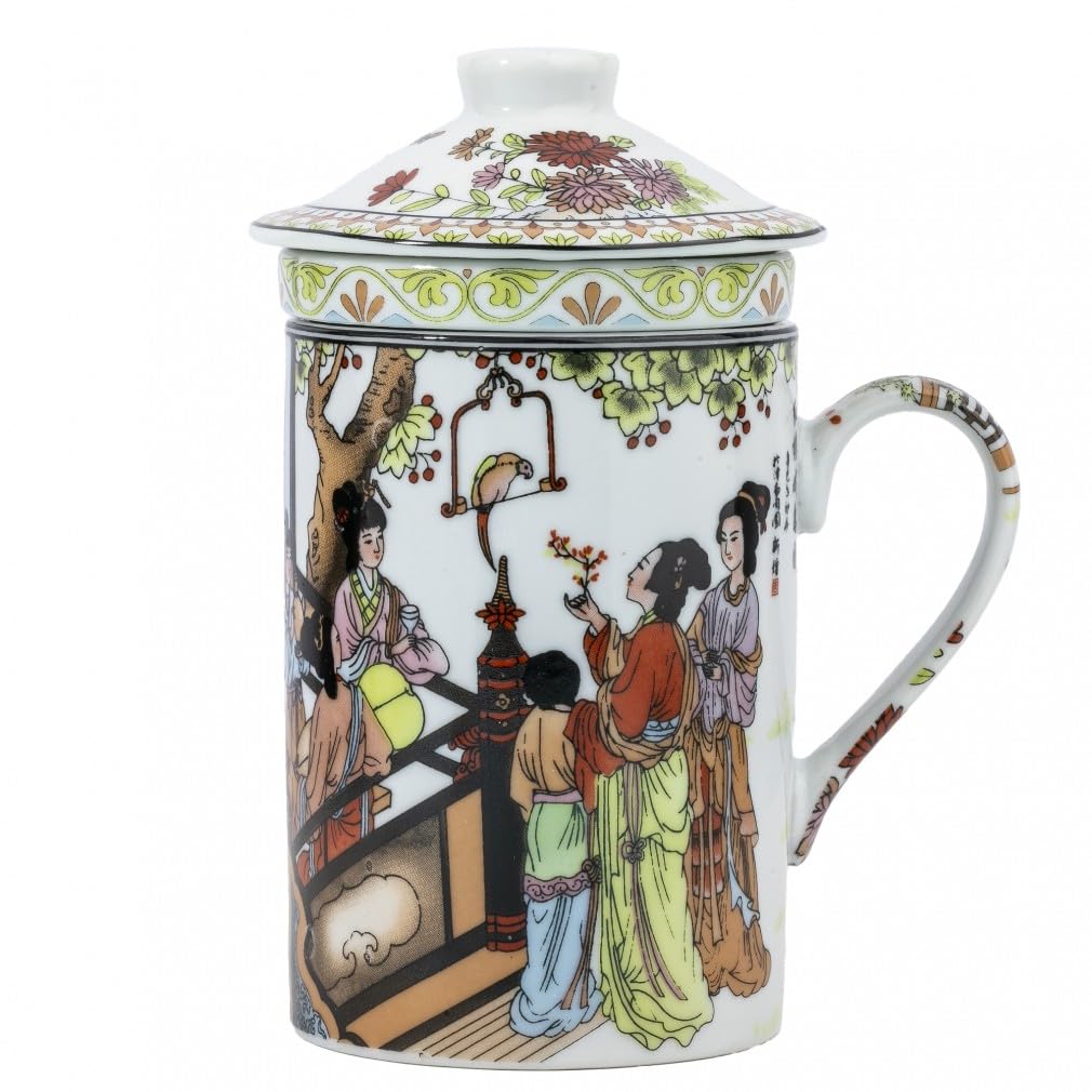 lachineuse - Tea Cup Tea Infusion - Traditional Chinese Designs - Asian Arts and Traditions - Porcelain Mug - Multi-Coloured - 14.5 cm - Decorative Asian Gift Idea