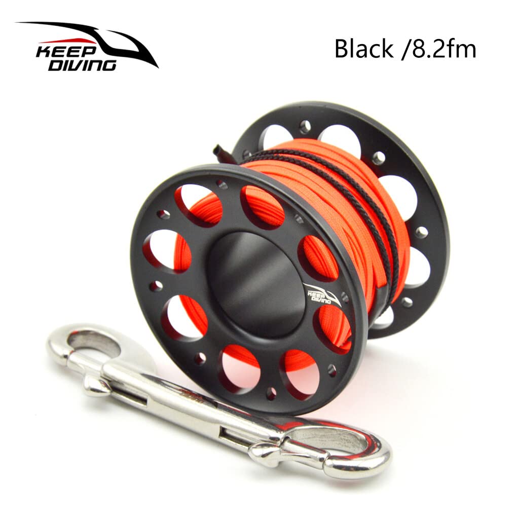 Tenere Bobina di Spool Immersione Portatile Corda Poliestere Pesca Accessori Subacquei Gancio Doppio Nero 15m