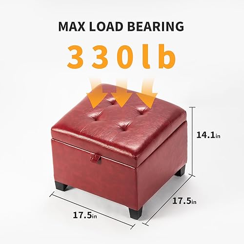 Miniatura 92 de Asense Reposapiés cuadrado tapizado de piel sintética con patas de madera, color gris Style1 Imitación Cuero Gris,Style2 Imitación Cuero