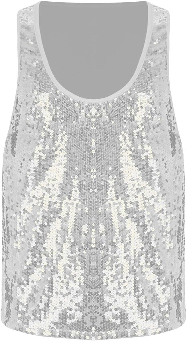 Mens Glitter Sequin Vest Tank Top Smooth Waistcoat Shiny Top Jazz Tap Latin Dance Carnival Costume Night Club.