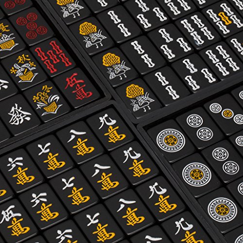 Yellow Mountain Imports Japanese Riichi Mahjong Set - Black Standard Size Tiles And Vinyl Case - With East Wind Tile, Set Of Betting Sticks, & Dice #TOP1