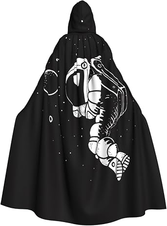 Astronaut Floating in Cosmos for Halloween Cape for Adults, Black Cloak with Hood, Costume Cloak for Women Men, Elegant Velvet Gothic Cape Accessory for Halloween Party