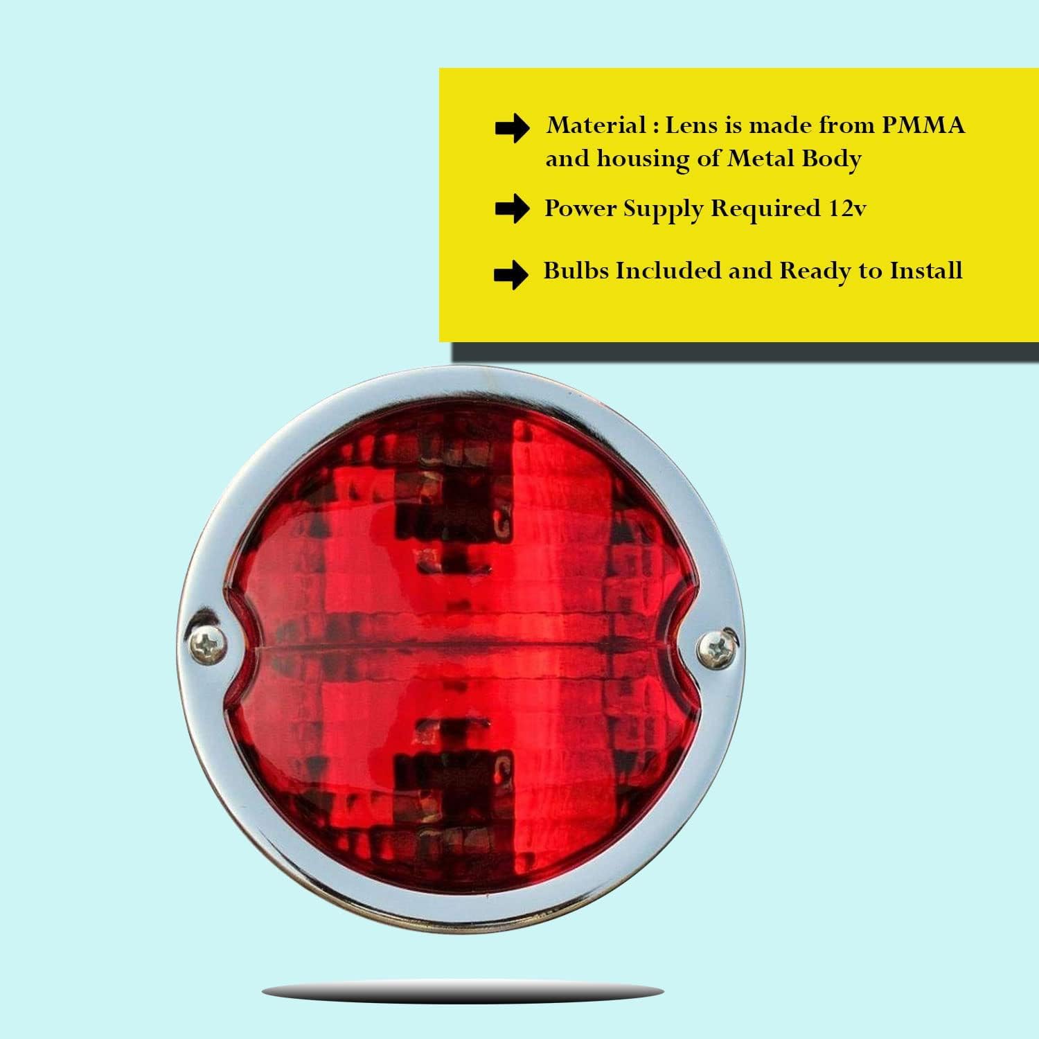Bajato Coppia di luci Posteriori Gruppi luci Posteriori| Corpo Bianco | Anello Cromato | Lenti Rosse/Rosse con lampadine da 12 V Adatte per Modelli Jeep Mahindra dal 1983 al 2015
